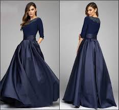 Vintage Navy Designer Mother Of The Bride Groom Dresses 2017 A Line Half Sleeves Beaded Satin With Poc Ball Gown Dresses Bride Groom Dress Evening Gowns Formal
