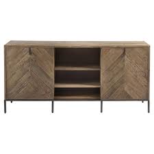 Ashley Rustic Lodge Brown Herringbone Pattern Wood Media Cabinet Vintage Industrial Furniture Media Cabinet Entertainment Center Furniture