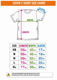 Tshirt Width Cospa T Shirt Size Chart