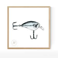 Art leurre de pêche Leurre de pêche jaune Aquarelle originale Gibbs Danny  Pêche au surf