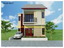 Rumah 2 lantai di atas terlihat sederhana namun menarik dengan dekorasi batu alam di bagian dindingnya. Gambar Rumah Sederhana 2 Lantai