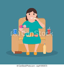 Dicke frau, die fast food auf dem sofa isst und im wohnzimmer fernsieht. Kartoon Fette Frau Die Auf Der Couch Sitzt Isst Junk Food Vector Illustration Konzept Ungesunden Lebensstil Menschliche Canstock