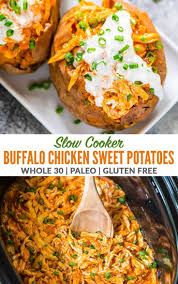 Slow Cooker Buffalo Chicken Sweet Potatoes Chicken Sweet Potato Healthy Slow Cooker Healthy Crockpot Recipes