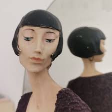 Art Deco Portuguese Sculpture of Woman with Mirror, 1920s for sale at Pamono