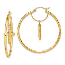 Cubic zirconia 14k gold criss cross hoop earrings $60.00 sale $27.00 14k Gold Cross Dangle Hoop Earrings