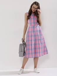 Sbuys Casual Check Midi Dress Casual Frocks Midi Dress Casual Western Dresses For Girl