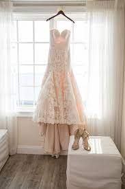 Blush Lace Strapless Sweetheart Wedding Dres Samantha And Eric S Glamorous Sunset Wedding At Bel Blush Pink Wedding Dress Pink Wedding Dresses Sunset Wedding