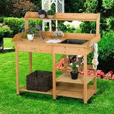 This potting cart ensures that you can garden on the go, whether it's in the front yard or back yard. Potting Table Potting Benches For Outside Natural Cedar Wood With Sink Drawer Rack Shelves If You Love To Garden And To Plant This Is The Perfect Potting Bench For You Amazon In