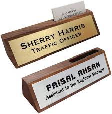 Personalized Business Desk Name Plate with Card Holder Custom Desk  Nameplate Support Adding Logo 2 x 8 : Amazon.ca: Office Products
