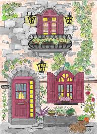 Fancy Exterior Watercolor Architecture Colorful Art Coloring Pages