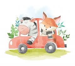 Animal Friends In A Car Illustration Pre Premium Vector Freepik Vector Watercolor In 2020 Baby Animal Prints Nursery Car Illustration Baby Animal Prints