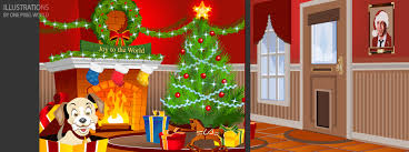 A live tree can quickly dry up and become a highly dangerous fire hazard, if placed near a heat source. Custom Illustration Of Christmas Fireplace Scene With Christmas Tree Stockings Puppy Presents Illustration For Animated Ecard Illustration For Marketing And Advertising