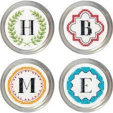 Over 19,000 patterns & kits. Monogram Jar Toppers Cross Stitch Kit