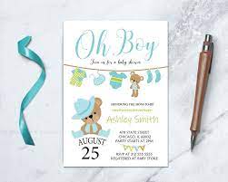Printable Oh Boy Baby Shower Invite Blue And Green Baby Boy Etsy Baby Shower Invitations For Boys Baby Shower Invitations Baby Boy Shower