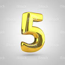 Golden Number 5 3d Rendering Of Golden Twisted Font Isolated On Golden Number White Background Free Vector Art