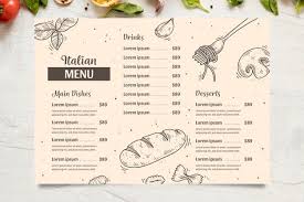 Italian Menu With Dishes Drinks And Desserts Cafe Menu Design Italian Menu Breakfast Menu Design