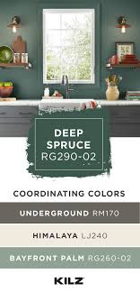 Kilz Complete Coat Paint Primer In One In Deep Spruce Is A Dark Forest Green Color That Wil Forest Green Bedrooms Green Walls Living Room Green Accent Walls
