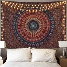 Sun moon hippie wall hanging tapestry from $43.99 $90.99. Amazon Com Mandala Tapestry Bohemian Hippie Tapestries Psychedelic Peacock Tapestry Wall Hanging Floral Brown Tapestry For Room 51 2 X 59 1 Inches Home Kitchen