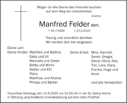 Traueranzeigen von Manfred Felder
