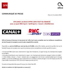Packs rmc sport + bein sports : Altice France Sur Twitter Sfr Lance La Seule Offre 100 Foot Du Marche Avec Un Pack Rmc Sport Bein Sports Canal A 38 90 Mois Https T Co T59ahxefdx Https T Co Pwttxknw9b