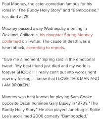 Comedic legend paul mooney, known for his extensive work alongside dave chappelle and an actor who starred in the buddy holly story, has died. Sykvirqwu4twmm