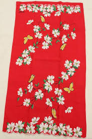 vintage linen tea towel, dogwood and