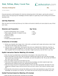 Red Yellow Blue I Love You Lesson Plan Education Com Lesson Plan Education Com Kindergarten Lesson Plans Kindergarten Lessons Preschool Lesson Plan Template