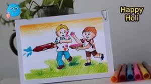 How To Draw Kids Celebrating Holi Festival Drawing Tutorial For Kids Easy Kids drawing happy family picture. how to draw kids celebrating holi