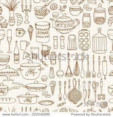 Seamless Pattern With Hand Drawn Cookware On The Lined Paper Kitchen Background Retro Wallpaper With Doodle How To Draw Hands Retro Vector Seamless Patterns