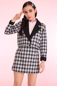 Black And White Plaid Skirt And Jacket Set Dionne Black Checkered Blazer Set Clueless Outfits Fashion Fashion Trend Inspiration