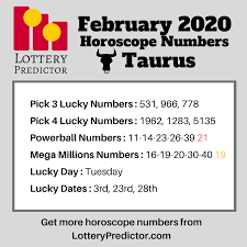 Taurus Lucky Lottery Numbers For February 2020 From The Lottery Predictor Horoscope Numbers Lottery Horoscope Lottery Horoscope Lottery Numbers