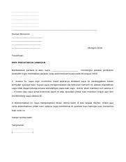 4 contoh surat letak jawatan ikut situasi, notis 24 jam, 2 minggu, sebulan versi bm. Contoh Surat Berhenti Kerja Restoran Makanan Segera Dengan Notis Sebulanserta Merta 1 Docx Jamal Bin Idris No 20 Jalan Dedaru Taman Kota Putri 81750 Course Hero