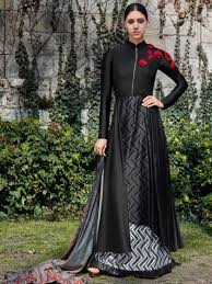 Black And Silver Punjabi Suit Black And Silver Gray Faux Georgette Embroidered Festival Lawn Kameez Womens Dress Suits Celebrity Gowns Anarkali Suits