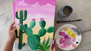 Digital download no physical item will be received this is an acrylic painting lesson for beginners and kids. Desert Golden Hour Easy Cactus Sunset Acrylic Painting Tutorial Youtube
