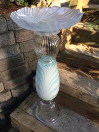 Bird Bath And Feeder Combo Repurposed Glass Bird Bath By Tamis 2go Combo Candy Dish Vase Vase Plate Bowl Glass Bird Bath Glass Garden Art Glass Bird Feeders