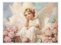 Cupid Angel with roses print by TAlex | Posterlounge