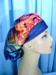 Satin Surgical Scrub Hat Bouffant Style With Satin Headband Sleeping Bonnet Beauty Cap Chef Hat Scrub Hats Satin Headband Styled Box Braids