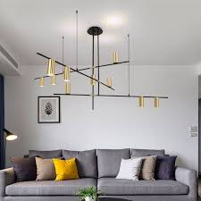 Mid Century Modern 3 9 Light Suspension Chandelier In Black And Gold Fo Black Chandelier Dining Room Gold Chandeliers Dining Room Dining Room Chandelier Modern