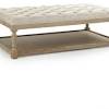 Mid century modern storage ottoman in distressed grey taupe faux air leather. 1