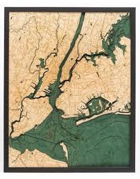 Woodcharts 5 Boroughs Of New York Bathymetric 3 D Wood Carved Nautical Chart