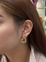 Buy 14K Italian Gold Two-tone Diamond Heart Earrings, Heart, Diamonds,  White Gold, Yellow Gold, Push Back, Gallery Back, Stunning Heart Earrings  Online in India