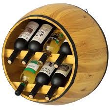 This decorative wine bottle rack will be a welcomed addition in any space. Uniquewise Wooden Hanging Wine Barrel Wine Rack The Home Depot Canada