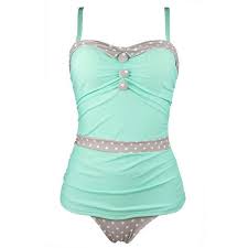 Cocoship Mint Green Tan White Polka Dot Womens Retro