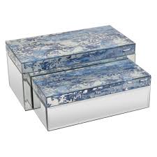 Three Hands 14 In X 6 75 In X 6 In Glass Mirrored Decorative Mirrored Box Set In Multi Color Blue 93886 The Home Depot Mirror Box Decorative Boxes Glass Mirror