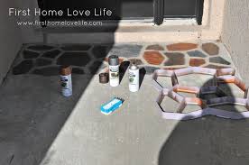 Faux Flagstone Paint On Concrete Using A Paver Mold For A Stencil Genius Painting Concrete Concrete Projects Front Door Makeover