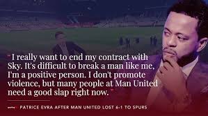 Complete overview of manchester united vs tottenham hotspur (premier league) including video replays, lineups, stats and fan opinion. Manchester United 1 6 Tottenham Patrice Evra Wants To End Sky Contract While Gary Neville Gives Damning Verdict