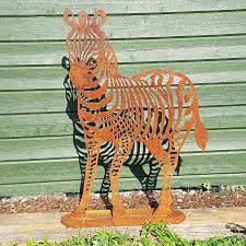 Große gartenfigur zebra in xxl version für einen großen garten der blickfang! Metall Zebra Deko Figur Edelrost Garten