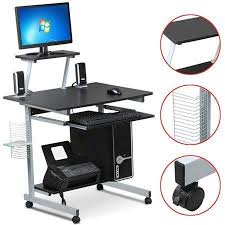 The ergonomic design of this miniature desk is small enough to carry around yet provides enough work comfortably from anywhere in your home or office using this mobile and adjustable laptop desk. Mobile Computer Desks With Keyboard Tray Printer Shelf And Monitor Stand Small Space Home Of Desk With Keyboard Tray Printer Shelf Black Home Office