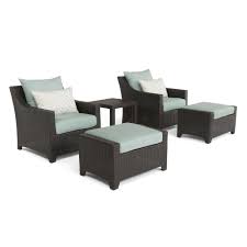 Rst Brands Deco 5 Piece All Weather Wicker Patio Club Chair And Ottoman Seating Set With Spa Blue Cushions Op Peclb5 Spa K The Home Depot