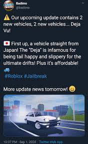 If you are looking for all new active atm codes list that is not expired in roblox jailbreak, then you have come to the right place! Ae86 Is Coming To The Game Get Ready To Drift Bois Robloxjailbreak